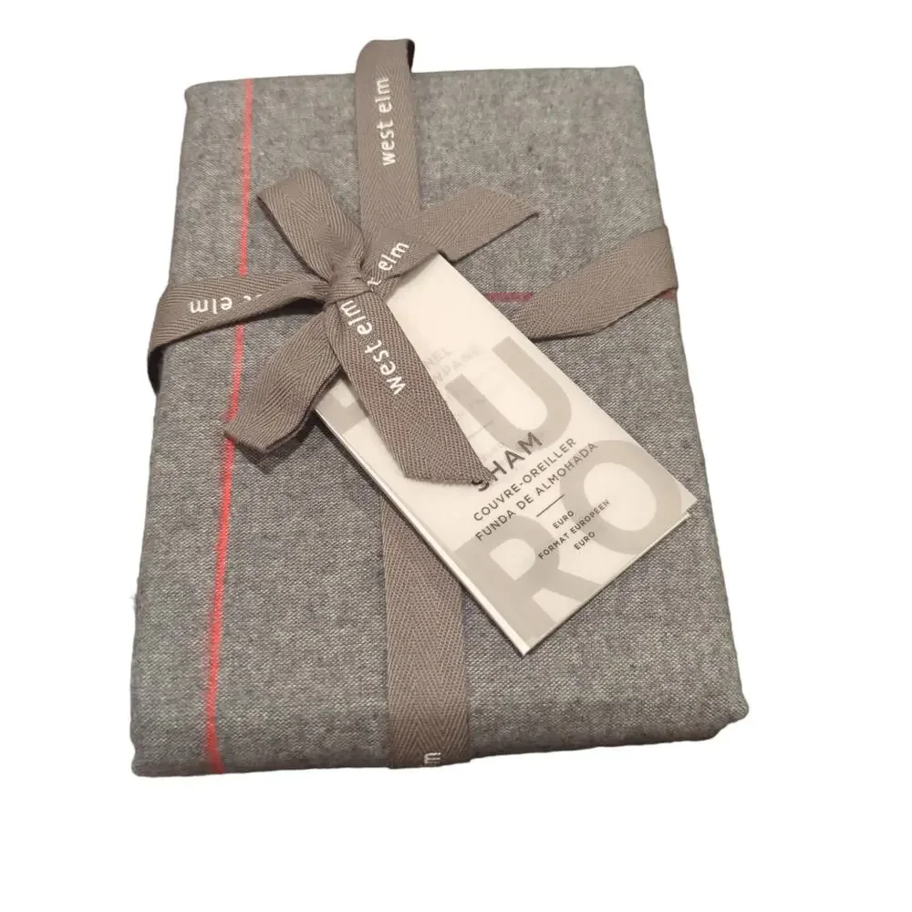 West Elm FLANNEL WINDOWPANE Standard Pillowcase Gray 26 X 26 NEW